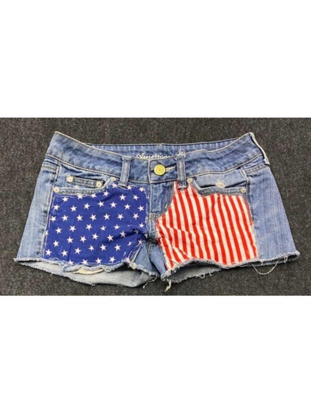 90's American Eagle Womens 00 Denim Shorts with American Flag Patchwork 10383